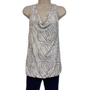 Ann Taylor Loft Sleeveless Cowl Neck Top Gray Zebra Print Elastic Blouson Waist